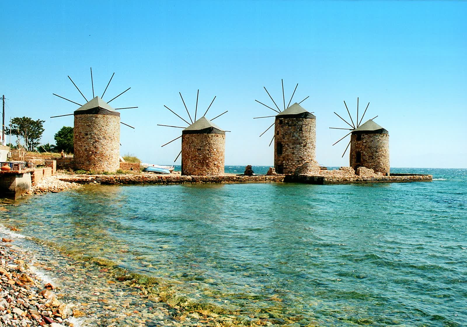 The Tampakika windmills over the sea, Chios